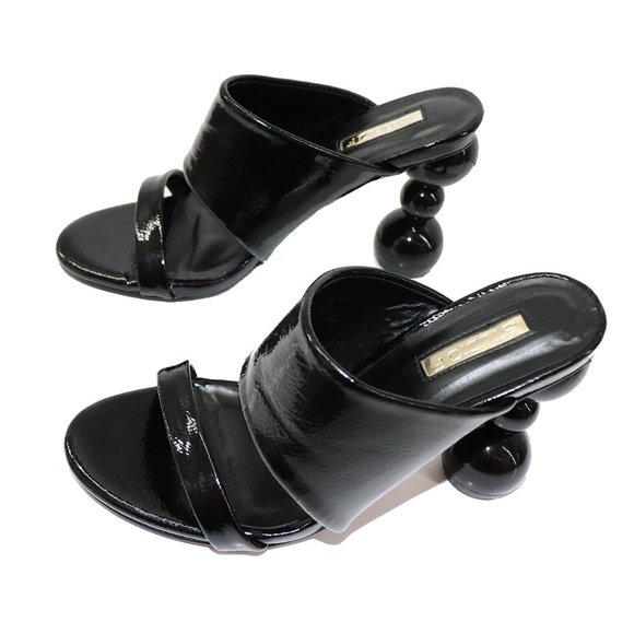 STUDIO F AVANT GARDE hourglass Block HEELS Black PATENT leather Sandals Size 35 - Picture 6 of 9